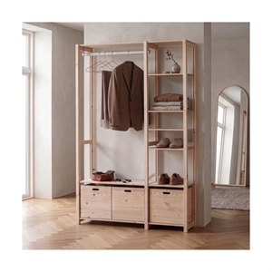 Elsø reol m/ 3 opbevaringskasser - Natur - Mål: B125 x H179 x D39 cm.